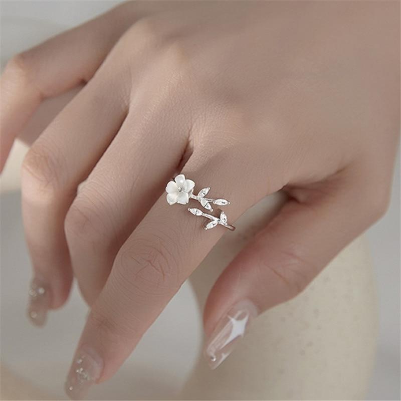 925 Sterling Silber Zirkon Blatt Shell Blume Finger Ring Schmuck Für Frauen Mädchen Weihnachten Geschenk Einstellbare Ring jz077 von Joom DACH