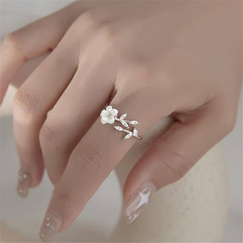 925 Sterling Silber Zirkon Blatt Shell Blume Finger Ring Schmuck Für Frauen Mädchen Weihnachten Geschenk Einstellbare Ring jz077 von Joom DACH