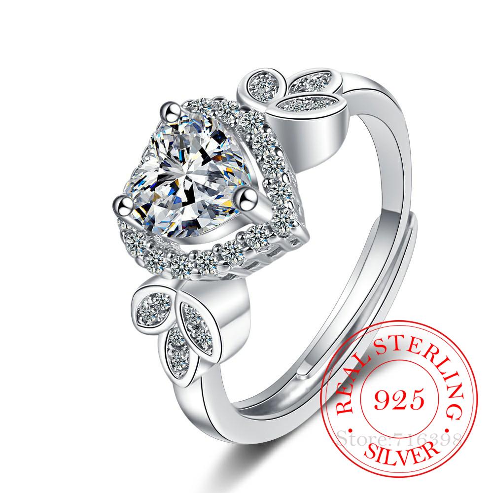 925 Sterling Silber Zirkon Herz Fingerringe für Frauen Mädchen Hochzeit Party Klassischer Schmuck Geschenk Kfdka Resizable von Joom DACH