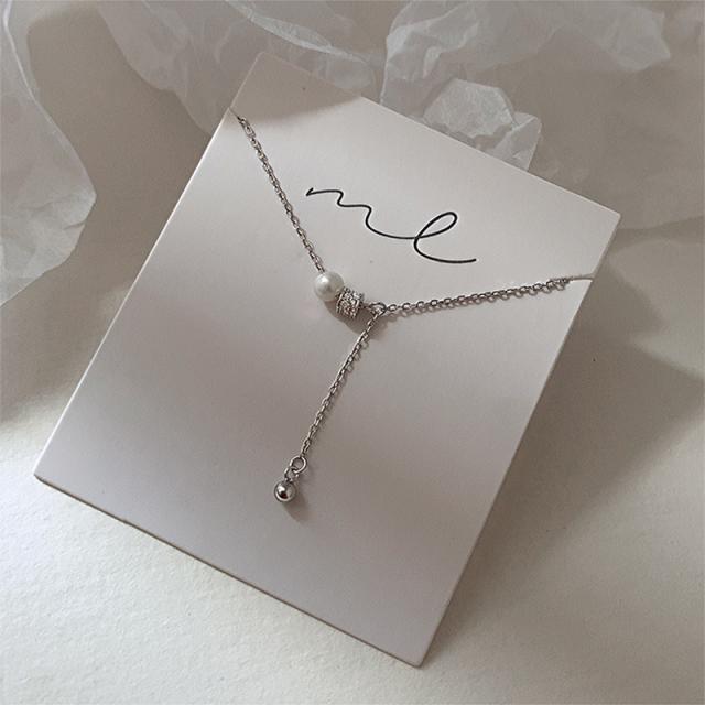 925 Sterling Silber Zirkon Perlen Quaste Halskette für Frauen Temperament Perle Schlüsselbein Kette Hochzeit Schmuck silber von Joom DACH