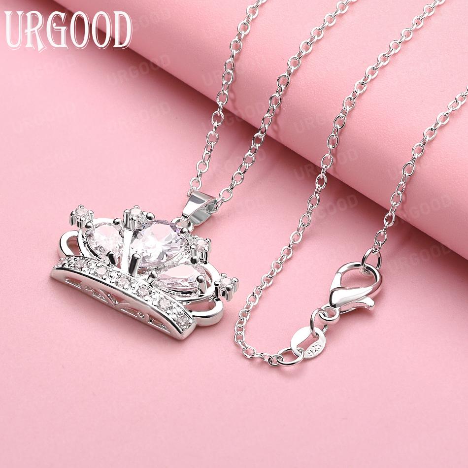925 Sterlingsilber AAA Zirkon Krone Anhänger Halskette Mode Hochzeitsschmuck 45CM von Joom DACH