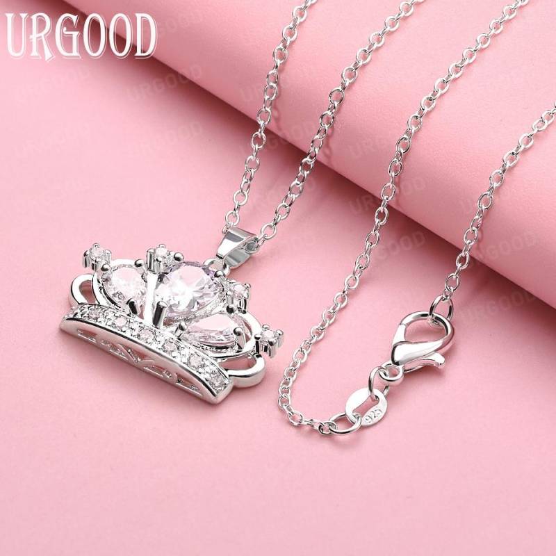 925 Sterlingsilber AAA Zirkon Krone Anhänger Halskette Mode Hochzeitsschmuck 45CM von Joom DACH