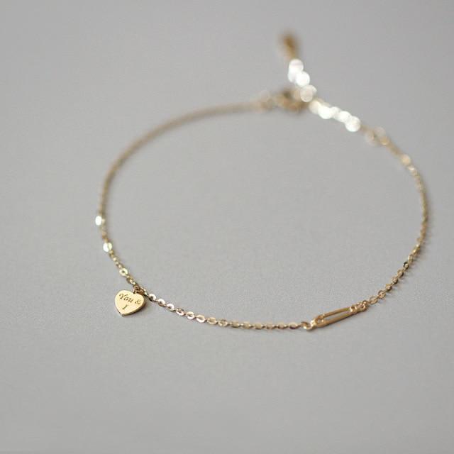 925 Sterlingsilber Buchstaben Herz Armbänder für Mädchen Elegant Ich und Du 14k Gold Dünne Kettenarmbänder Büroschmuck von Joom DACH
