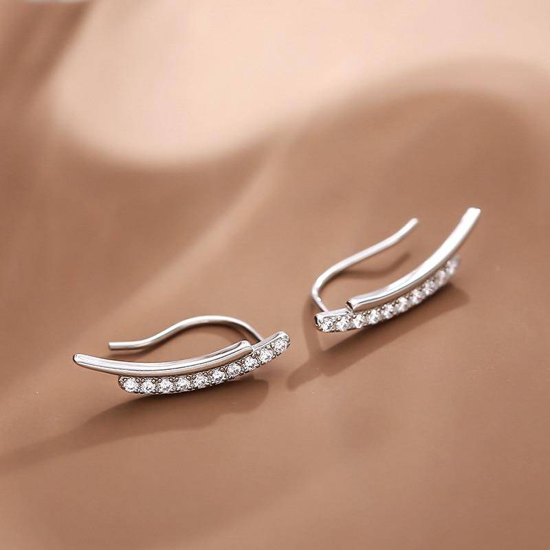 925 Sterlingsilber Dünne Gebogene Stab Ohrstecker für Frauen Glatte Kleine Geometrische Zirkonia Ohrringe Minimalistischer Schmuck S-E1313 von Joom DACH