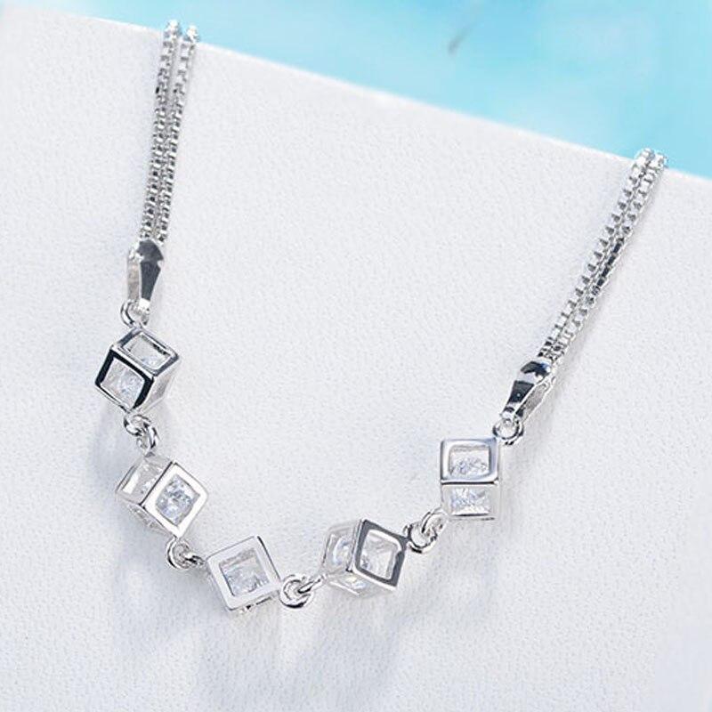 925 Sterlingsilber Glücksarmbänder Manschette Würfelbox Mode Charm Kette Armreif Frauen Damen Mädchen Schmuck Geschenk Silber Pulseiras von Joom DACH