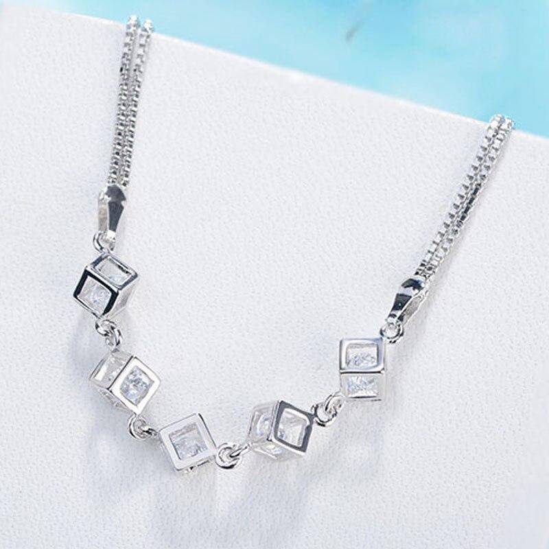 925 Sterlingsilber Glücksarmbänder Manschette Würfelbox Mode Charm Kette Armreif Frauen Damen Mädchen Schmuck Geschenk Silber Pulseiras von Joom DACH
