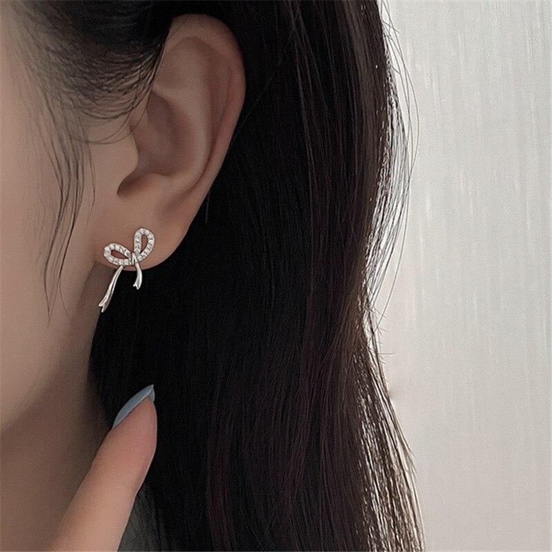 925 Sterlingsilber Zirkon Schleife Piercing Stecker Ohrring für Frauen Mädchen Hochzeit Geburtstag Schmuck Pendientes Eh1653 von Joom DACH