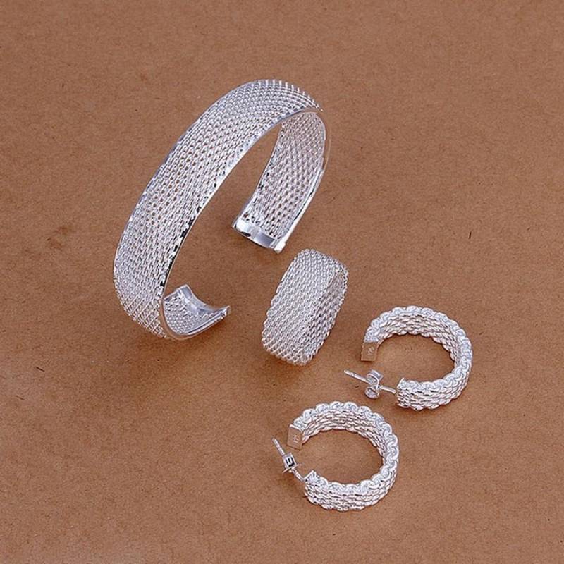 925 silber Weihnachten Geschenk Frauen Dame Net Hochzeit Party Geschenke Armreifen Stud Ohrringe Ring Mode Edlen Schmuck Set S249 8 von Joom DACH