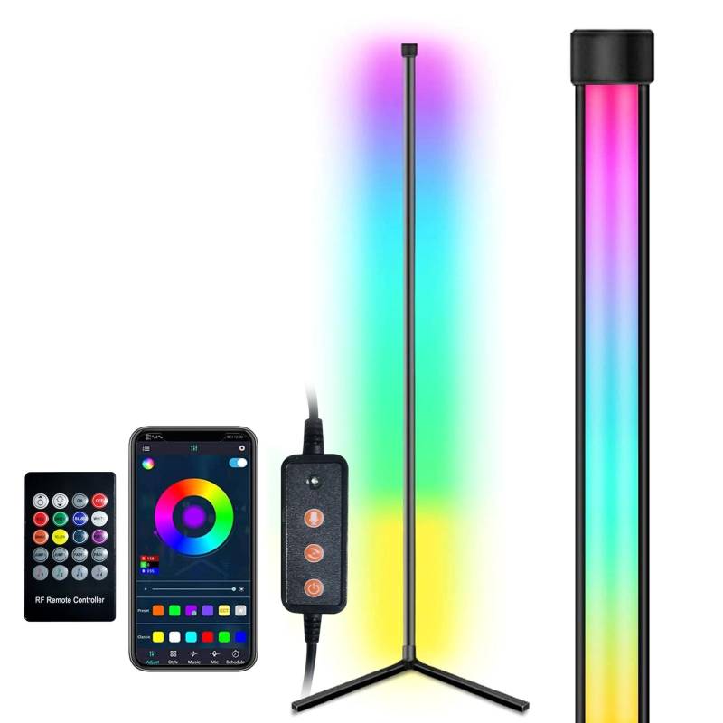 9W 150CM/59Zoll BT Connected LEDs RGB Corner Stehleuchte Stehleuchte Atmosphärenbeleuchtung schwarz von Joom DACH