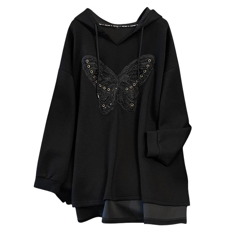 9XL Damen Lässig Langarm Buchstabenprint Sport Kapuzenpullover Übergröße Pullover Tops Pullover 7XL schwarz von Joom DACH