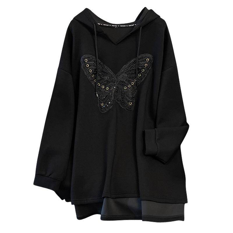 9XL Damen Lässig Langarm Buchstabenprint Sport Kapuzenpullover Übergröße Pullover Tops Pullover 7XL schwarz von Joom DACH