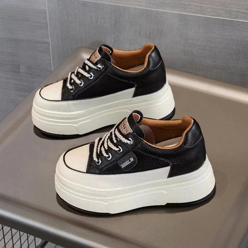 9cm Echtes Leder Plattform Turnschuhe Keil Schuhe für Frauen Atmungsaktive Turnschuhe Herbst Casual Schuhe Versteckte Ferse Zapatillas Mujer 38 von Joom DACH