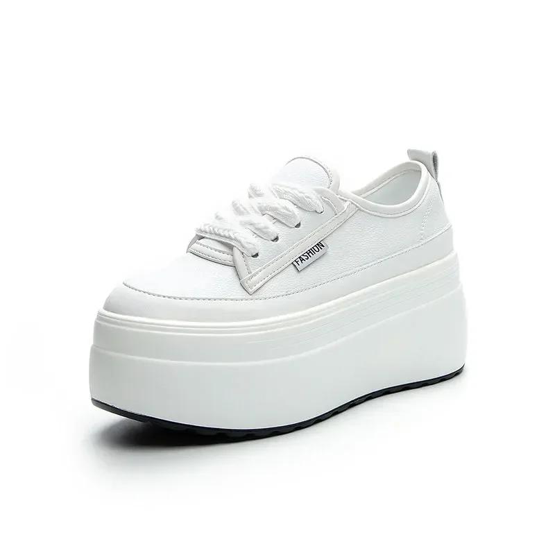 9cm Kuh Echtleder Neu Herbst Sommer Frühling Plateau Wedges Vulkanisiert Schnürschuhe Lässige Damen Chunky Sneakers Damenschuhe 38 von Joom DACH