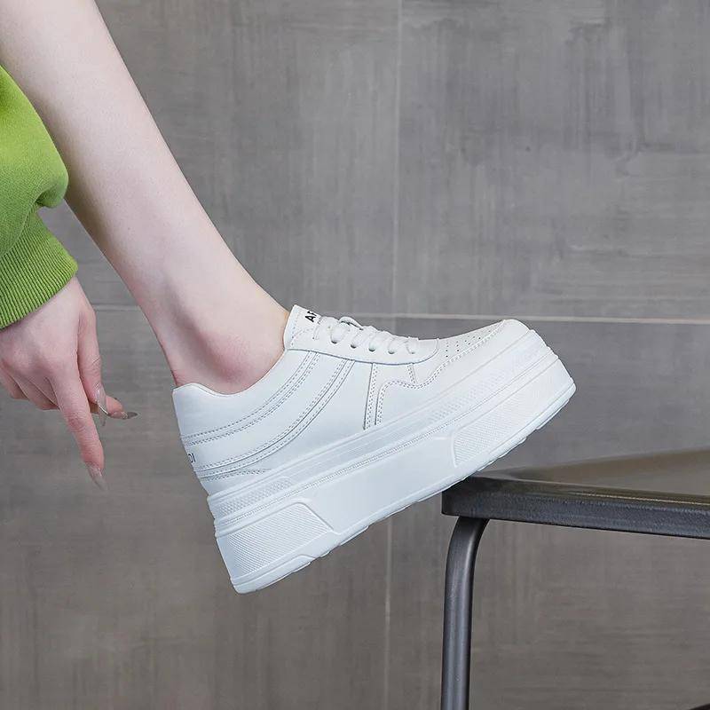 9cm  Neues Echtes Leder Vulkanisiert Hochbequem Klobiger Sneaker Loafer Frühling Herbst Plateau Keil Vulkanisiert Damen Schuhe 38 weiß von Joom DACH