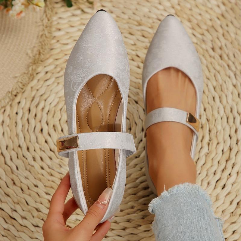 A-Linie Mary Jane Schuhe Spitze Zehensocken Französisch Sanft Vier Jahreszeiten Absatzschuhe Damen Flats Flach Klobig Einzelne Schuhe 43 beige von Joom DACH