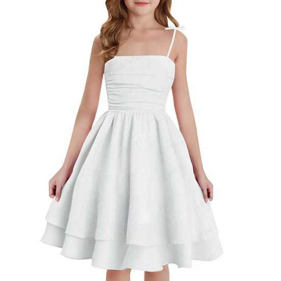 A-Linien-Sommerkleid mit Spaghettiträgern Festliches ärmelloses Mädchen-Midikleid Party-Prinzessinnenkleid für 8-14 Jahre 130cm weiß von Joom DACH