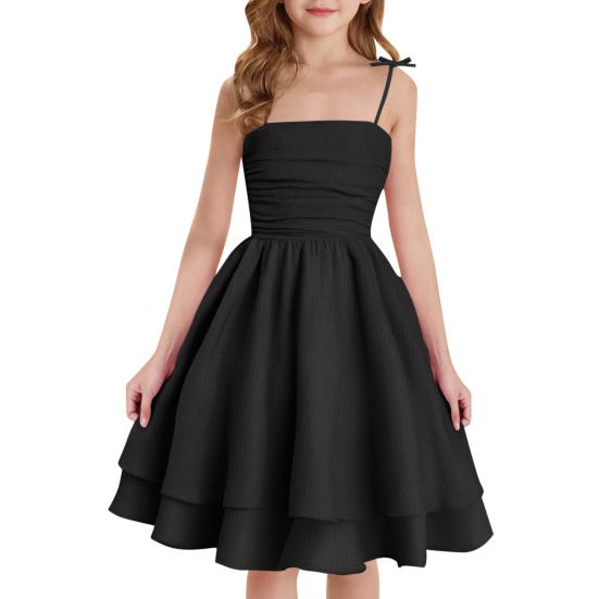 A-Linien-Sommerkleid mit Spaghettiträgern Festliches ärmelloses Mädchen-Midikleid Party-Prinzessinnenkleid für 8-14 Jahre 160cm schwarz von Joom DACH