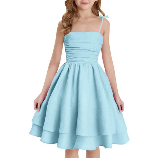 A-Linien-Sommerkleid mit Spaghettiträgern Festliches ärmelloses Mädchen-Midikleid Party-Prinzessinnenkleid für 8-14 Jahre 170cm himmelblaue von Joom DACH