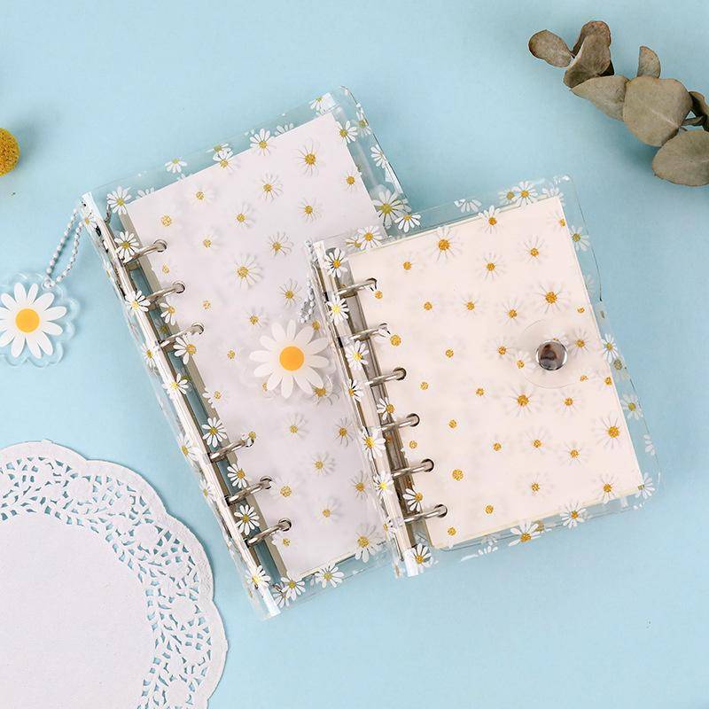 A7 süße Daisy Spirale Binder Notebook Agenda Abdeckung mit Lagerung Tasche Kawaii transparent Schule Tagebuch Journal Planer Schreibwaren A7 von Joom DACH