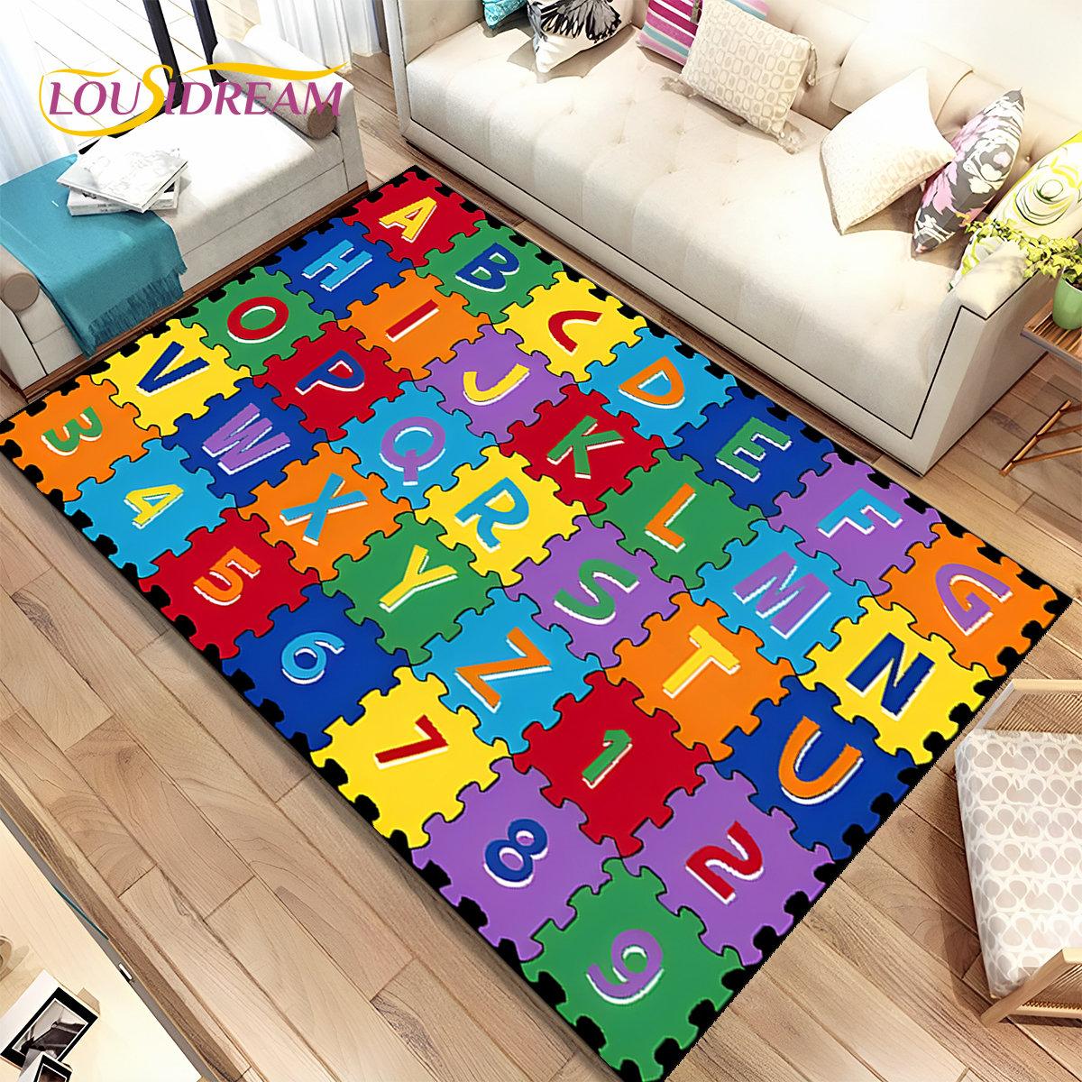 ABC Cartoon Kinder Spielzimmer Alphabet Kinder Krabbeln Früherziehung Bereich Teppich, Teppich für Wohnzimmer Schlafzimmer Sofa, rutschfeste Matte 40x60cm(15x23in) von Joom DACH