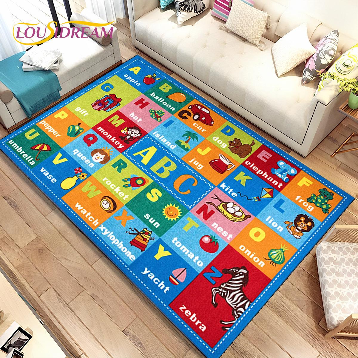 ABC Cartoon Kinder Spielzimmer Alphabet Kinder Krabbeln Früherziehung Bereich Teppich, Teppich für Wohnzimmer Schlafzimmer Sofa, rutschfeste Matte 40x60cm(15x23in) von Joom DACH