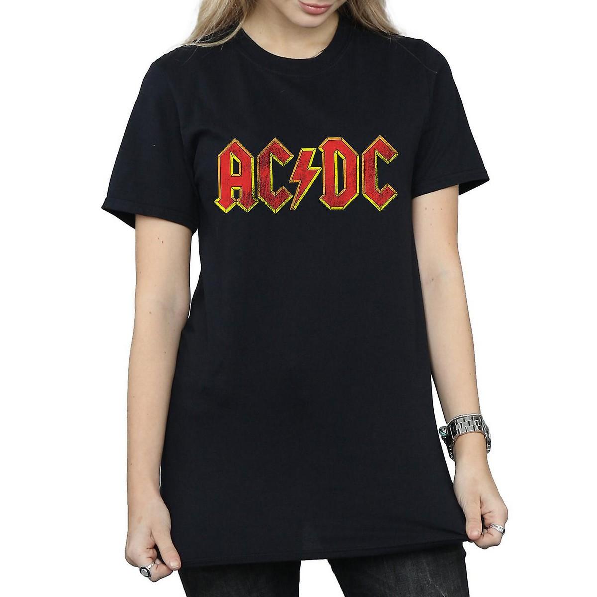 AC/DC Damen-Boyfriend-T-Shirt aus Baumwolle mit Distressed-Logo XXL schwarz von Joom DACH