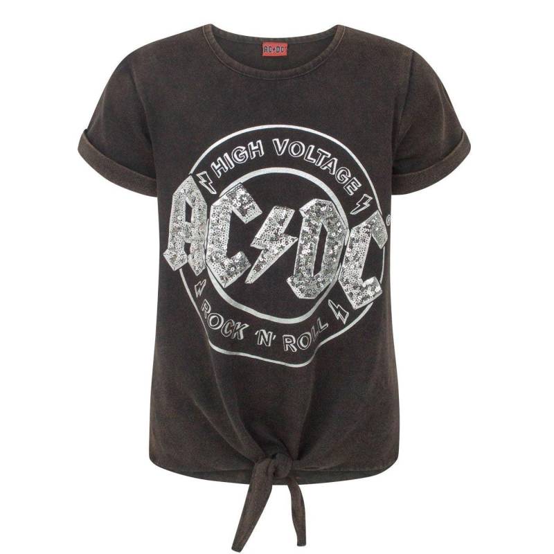 AC/DC Mädchen-High-Voltage-Kurzarm-T-Shirt mit Frontschnürung 9-10 Years grau von Joom DACH