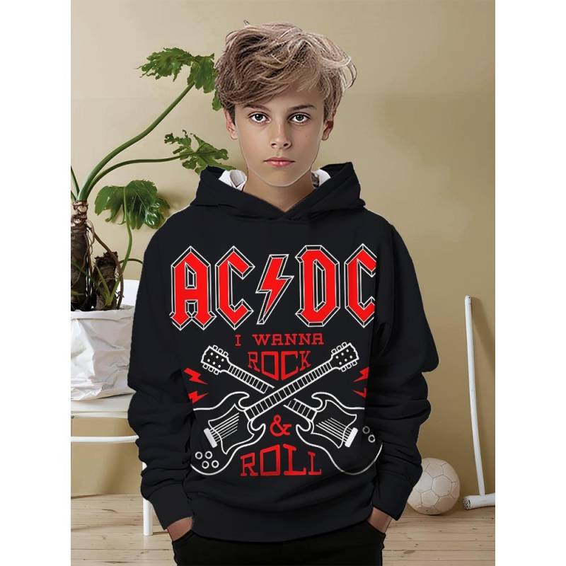 AC-DC Rockband 3D-Druck Alle Jahreszeiten Kinder Lässiges Sweatshirt Cooler Pullover Tops Unisex Kleidung Junge Mädchen Hoodies 140cm von Joom DACH