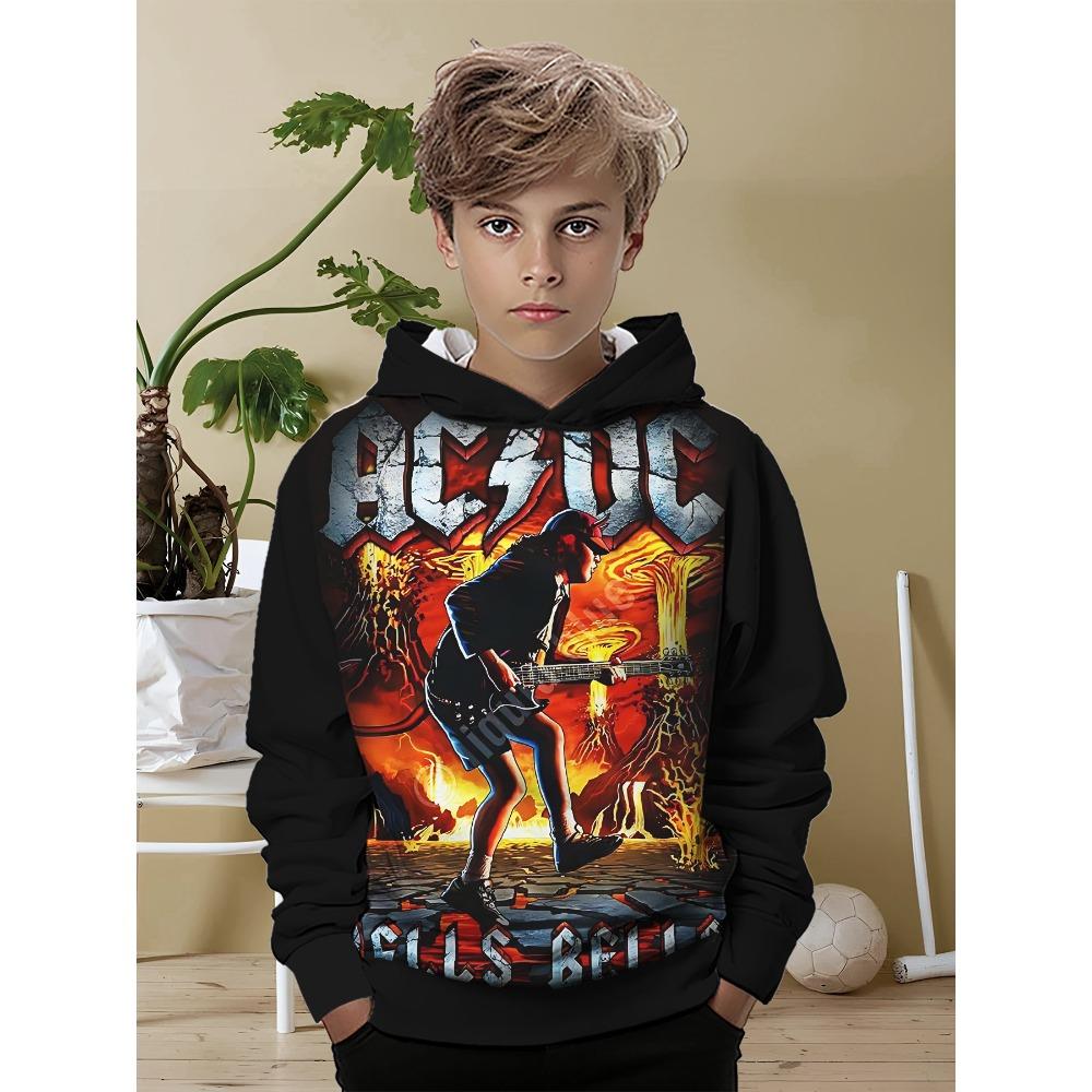 AC-DC Rockband 3D-Druck Alle Jahreszeiten Kinder Lässiges Sweatshirt Cooler Pullover Tops Unisex Kleidung Junge Mädchen Hoodies 150cm von Joom DACH