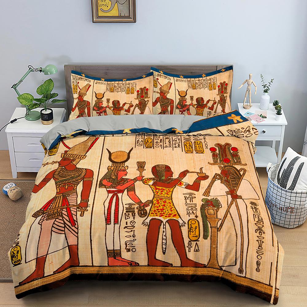 Ägypten Bettbezug Set Altägyptische Schrift Polyester Bettdeckenbezug für Kinder Jungen Pharao Pyramide Bettwäsche Set Ägypten Tribal EU single(135x200cm) von Joom DACH