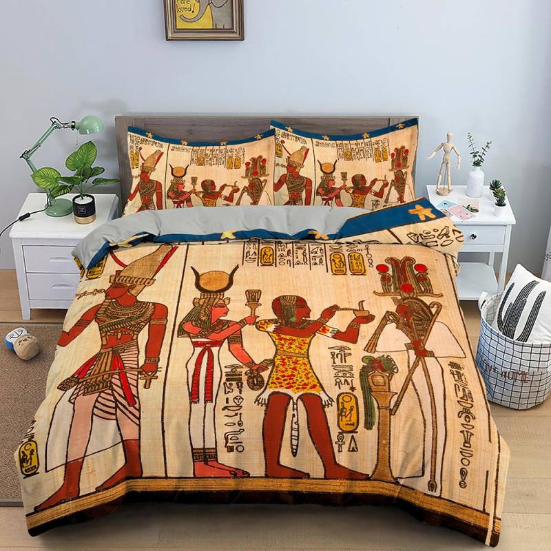 Ägypten Bettbezug Set Altägyptische Schrift Polyester Bettdeckenbezug für Kinder Jungen Pharao Pyramide Bettwäsche Set Ägypten Tribal EU single(135x200cm) von Joom DACH