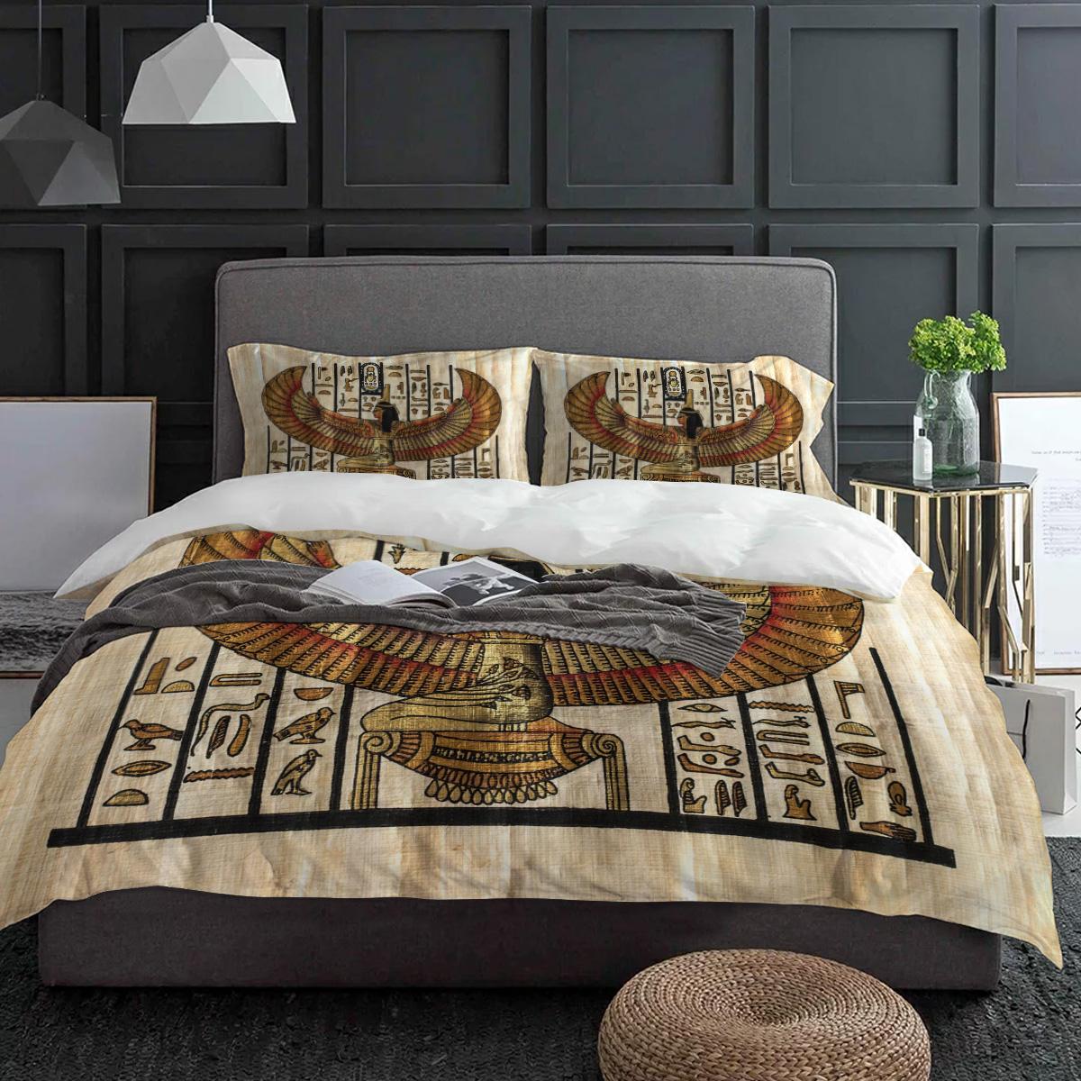 Ägyptisches Mädchen Flügel Kunst Bettwäsche Set 3tlg. Jungen Mädchen Bettbezug Kissenbezug Kinder Erwachsene Bettdeckenbezug Doppelbett Set Heimtextil EU single(135x200cm) von Joom DACH
