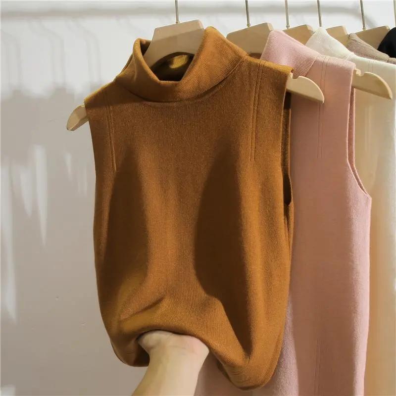 Ärmellose, warme Rollkragenweste für Damen im Herbst und Winter mit kleinem Anzug, hochelastischem Strickpullover und Hemdoberteil mit innerer Unterlage XXXL von Joom DACH