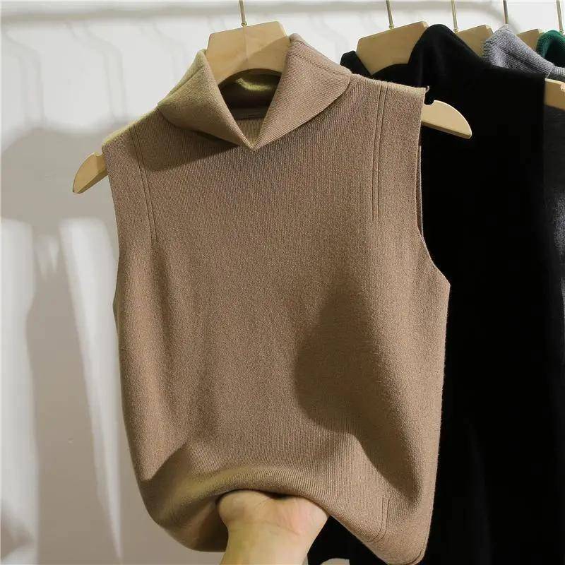 Ärmellose, warme Rollkragenweste für Damen im Herbst und Winter mit kleinem Anzug, hochelastischem Strickpullover und Hemdoberteil mit innerer Unterlage XXXL von Joom DACH