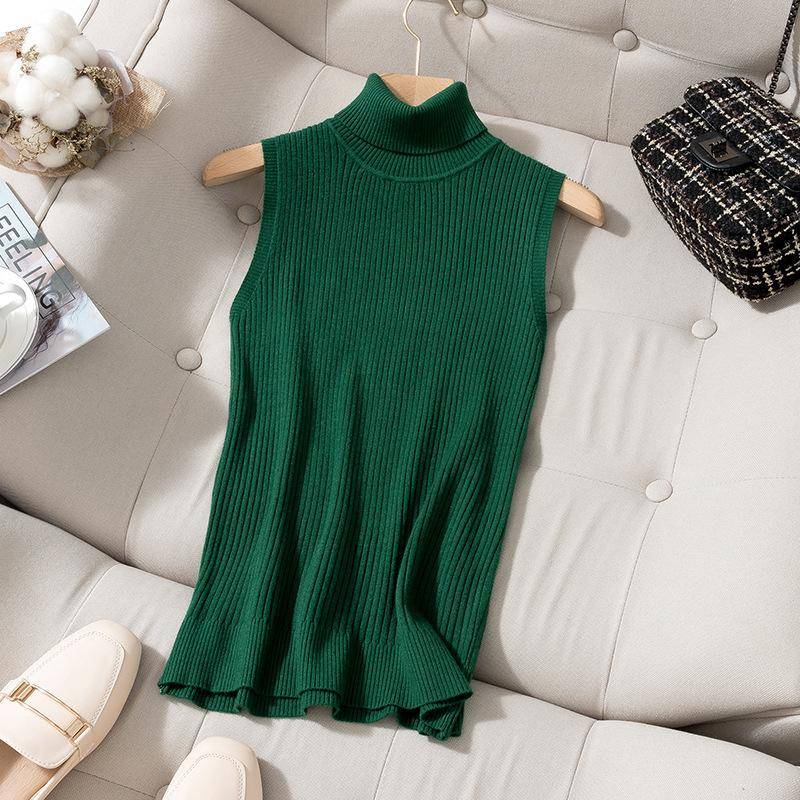 Ärmellose, warme Rollkragenweste für Damen im Herbst und Winter mit kleinem Anzug, hochelastischem Strickpullover und Hemdoberteil mit innerer Unterlage XXXL grün von Joom DACH