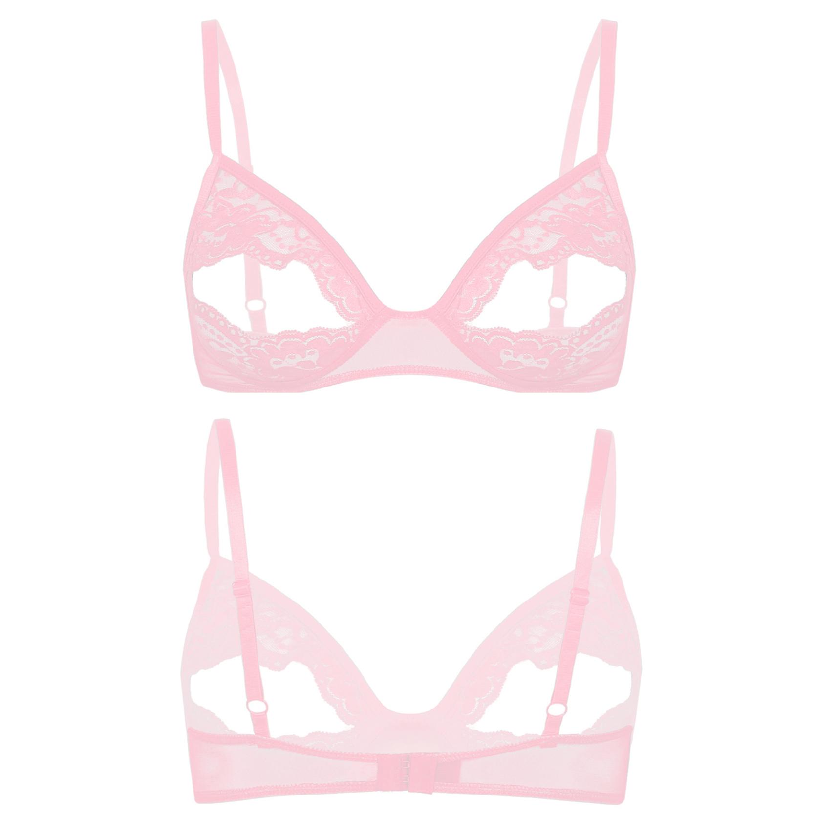 Ärmelloser, verstellbarer Spaghetti-Schulterträger für Damen, kabelloser, ungefütterter Dreiecks-BH mit floraler Spitze 4XL rosa von Joom DACH