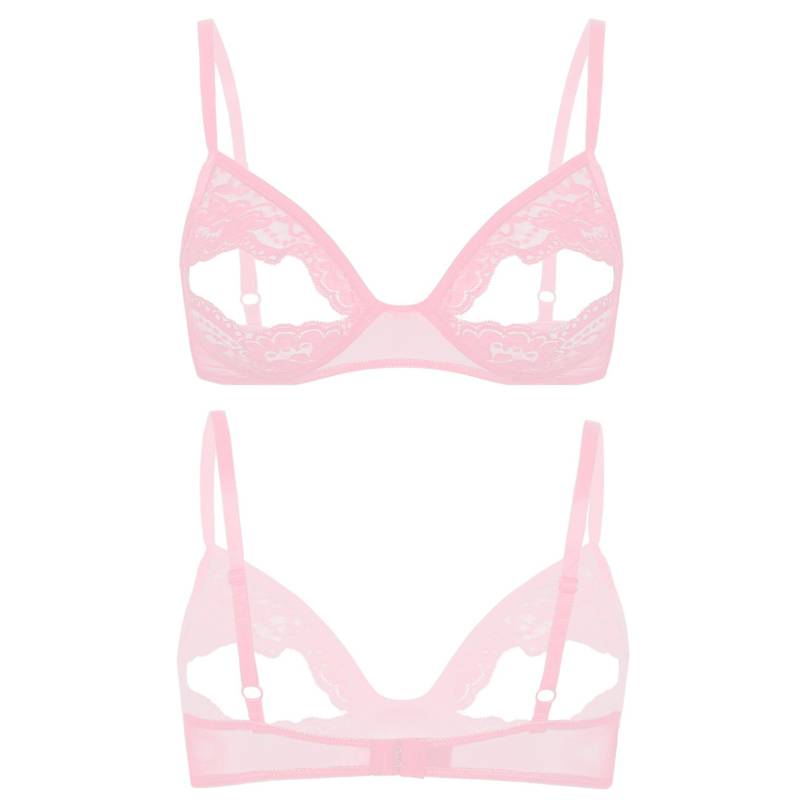 Ärmelloser, verstellbarer Spaghetti-Schulterträger für Damen, kabelloser, ungefütterter Dreiecks-BH mit floraler Spitze 4XL rosa von Joom DACH