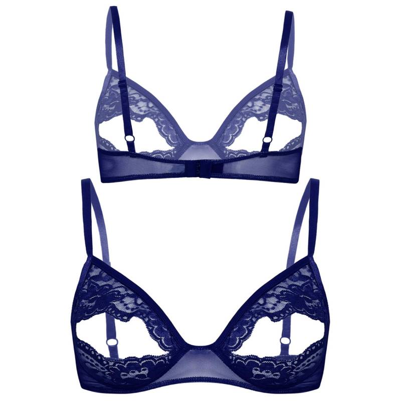 Ärmelloser, verstellbarer Spaghetti-Schulterträger für Damen, kabelloser, ungefütterter Dreiecks-BH mit floraler Spitze 4XL navy blau von Joom DACH