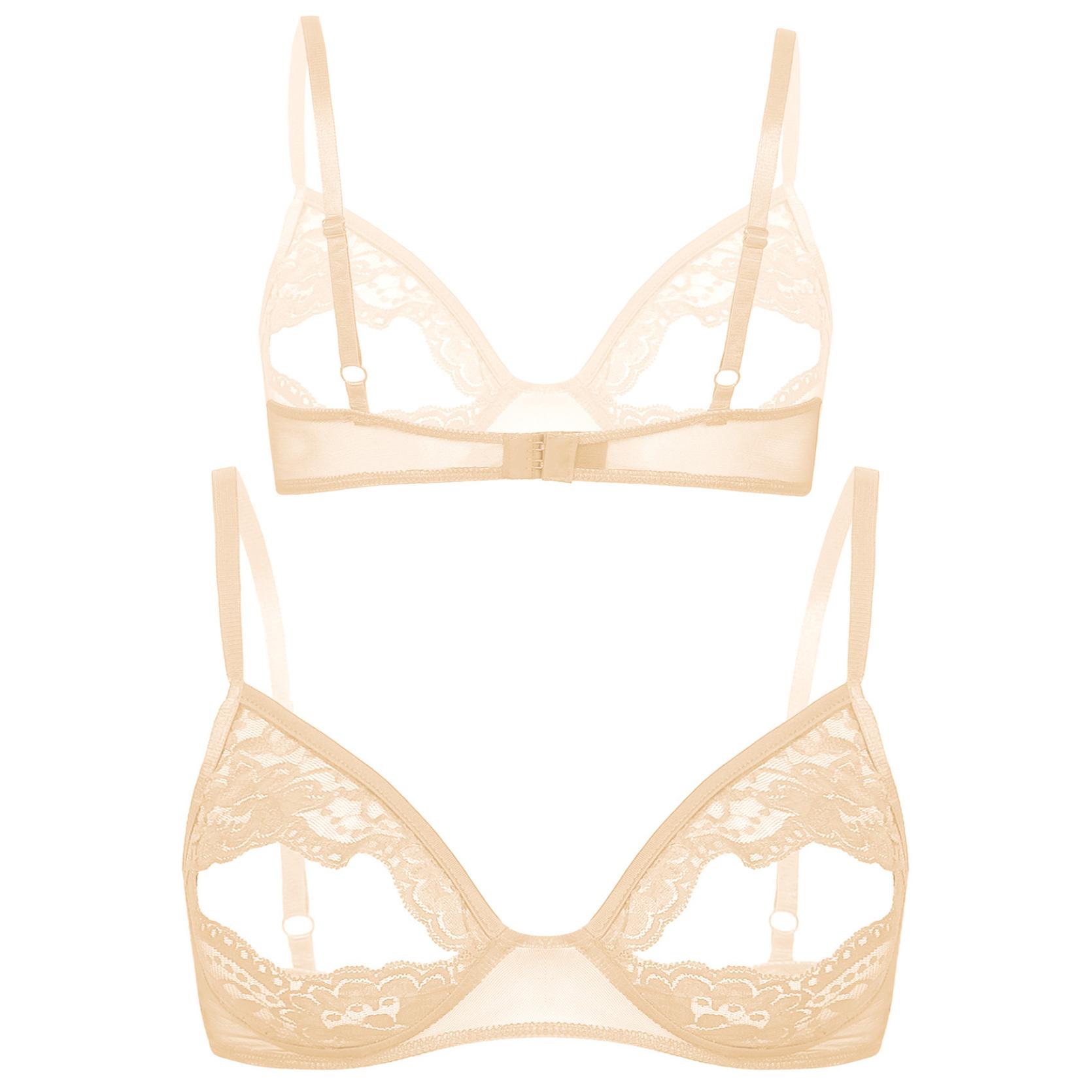 Ärmelloser, verstellbarer Spaghetti-Schulterträger für Damen, kabelloser, ungefütterter Dreiecks-BH mit floraler Spitze 5XL nude von Joom DACH