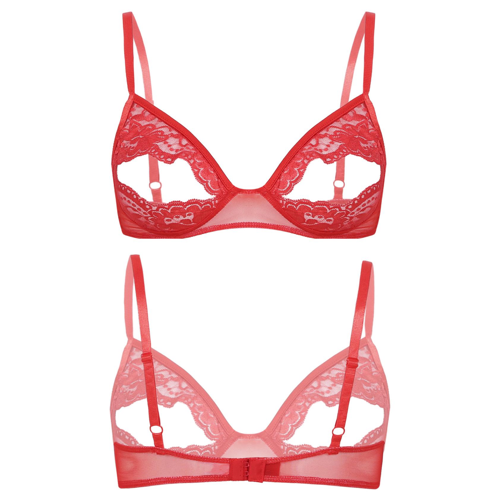 Ärmelloser, verstellbarer Spaghetti-Schulterträger für Damen, kabelloser, ungefütterter Dreiecks-BH mit floraler Spitze 5XL rot von Joom DACH