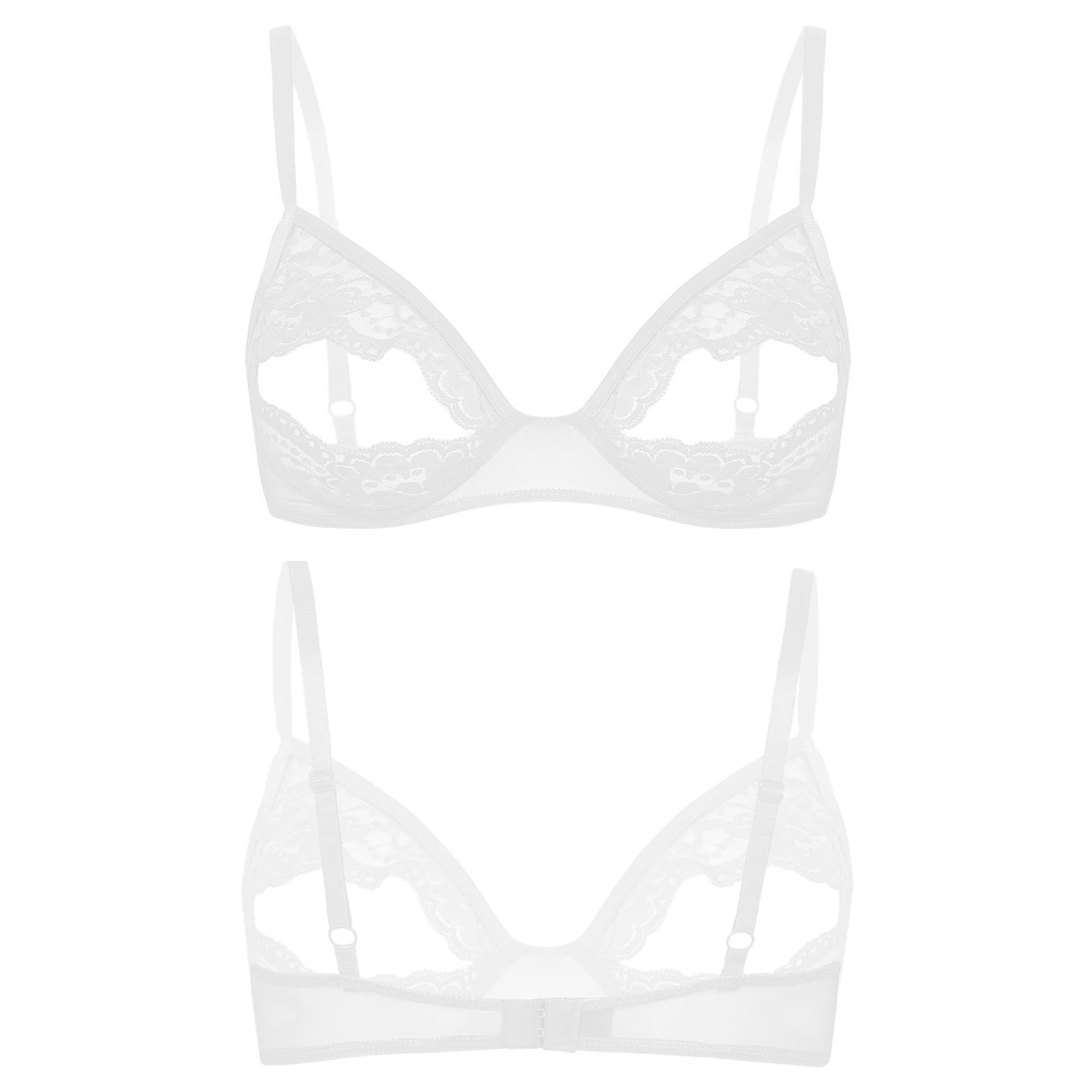 Ärmelloser, verstellbarer Spaghetti-Schulterträger für Damen, kabelloser, ungefütterter Dreiecks-BH mit floraler Spitze 5XL weiß von Joom DACH