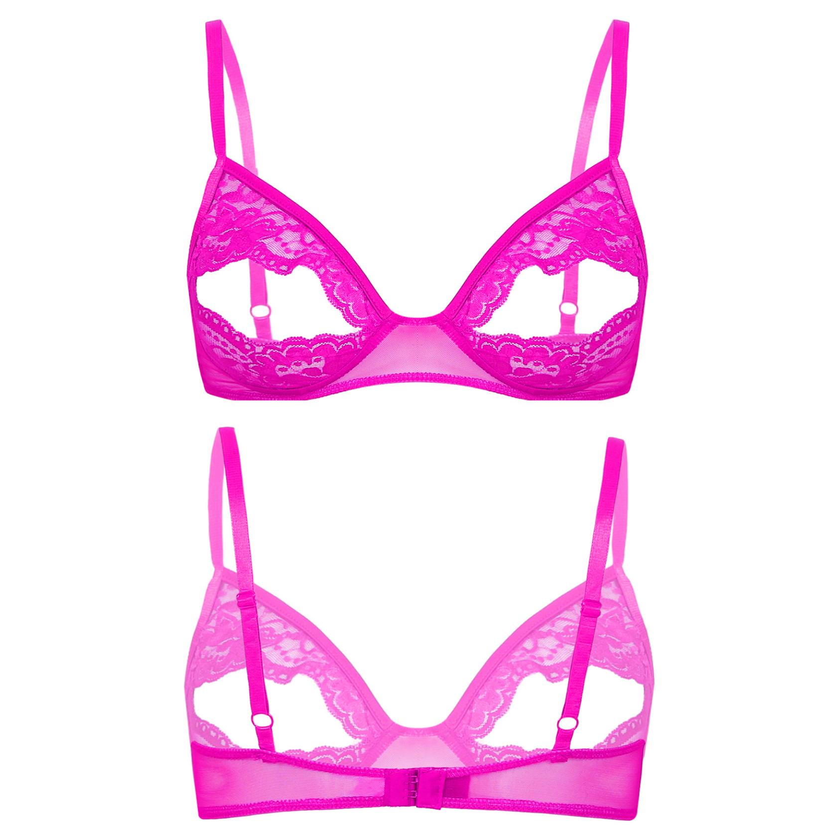 Ärmelloser, verstellbarer Spaghetti-Schulterträger für Damen, kabelloser, ungefütterter Dreiecks-BH mit floraler Spitze XL hellrosa von Joom DACH