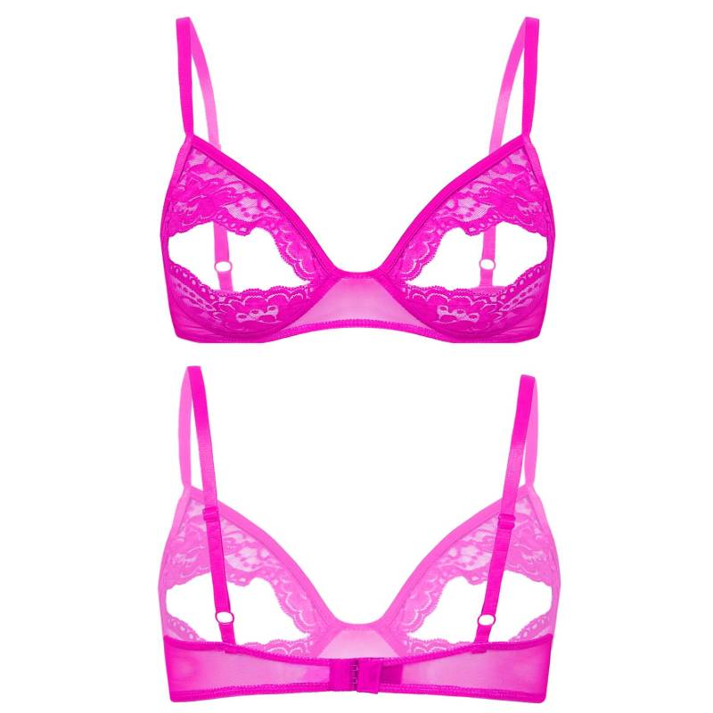 Ärmelloser, verstellbarer Spaghetti-Schulterträger für Damen, kabelloser, ungefütterter Dreiecks-BH mit floraler Spitze XL hellrosa von Joom DACH