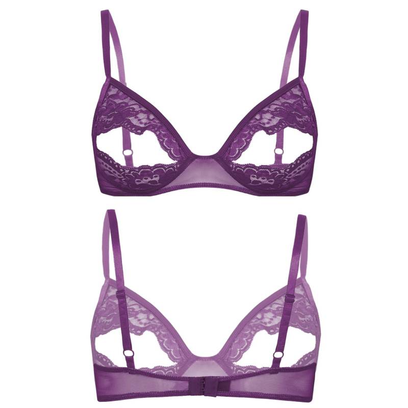 Ärmelloser, verstellbarer Spaghetti-Schulterträger für Damen, kabelloser, ungefütterter Dreiecks-BH mit floraler Spitze XL violett von Joom DACH