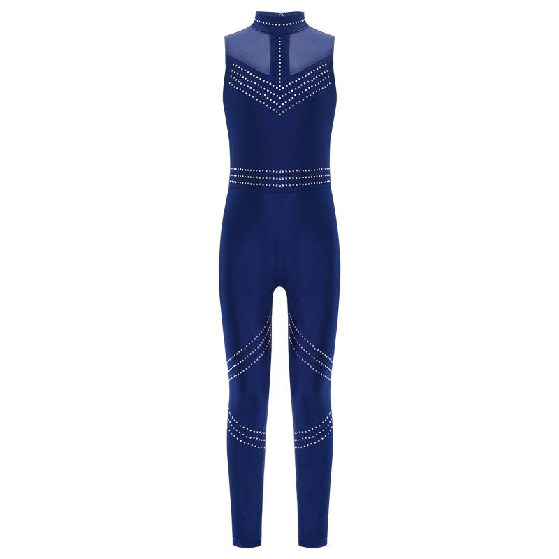 Ärmelloser Mesh-Patchwork-Overall für Mädchen, Ganzkörper-Trikot mit glänzenden Strasssteinen für Eiskunstlauf und Tanz 9-10 Years von Joom DACH