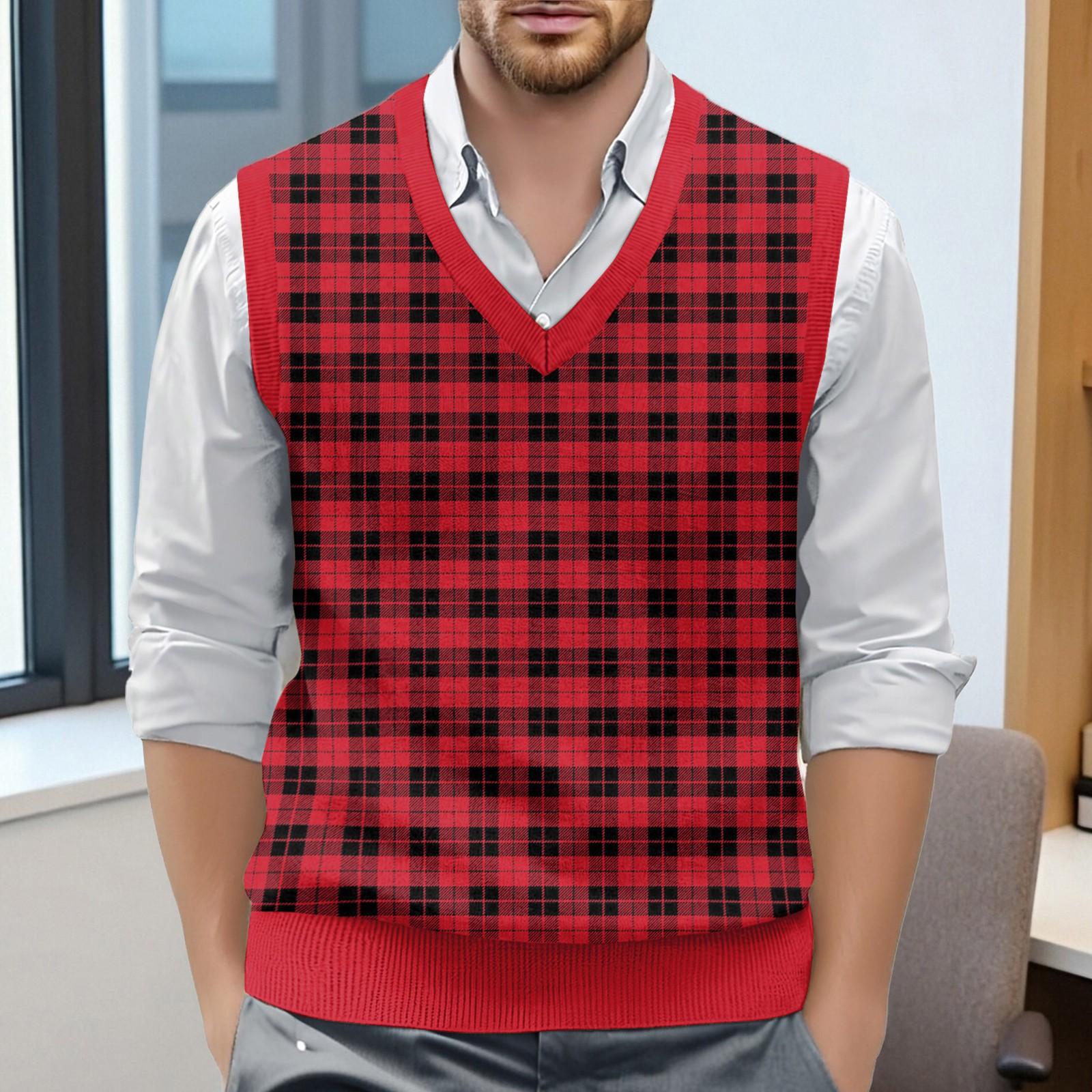 Ärmelloser Strickpullover mit Karomuster und V-Ausschnitt für Herren M rot Ärmelloser Strickpullover mit Karomuster und V-Ausschnitt für Herren M rot von Joom DACH