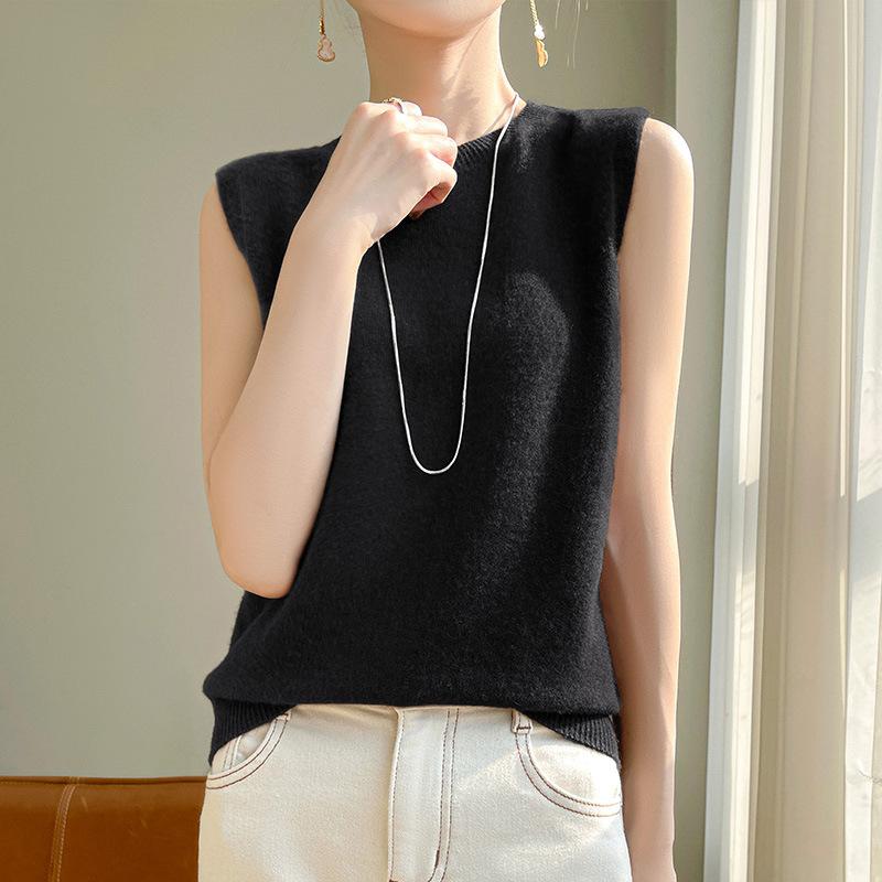 Ärmelloser Strickpullover mit Rundhalsausschnitt für Damen, Sommer, schlicht, vielseitig, mit Trägern, modisches Strickoberteil XXL von Joom DACH