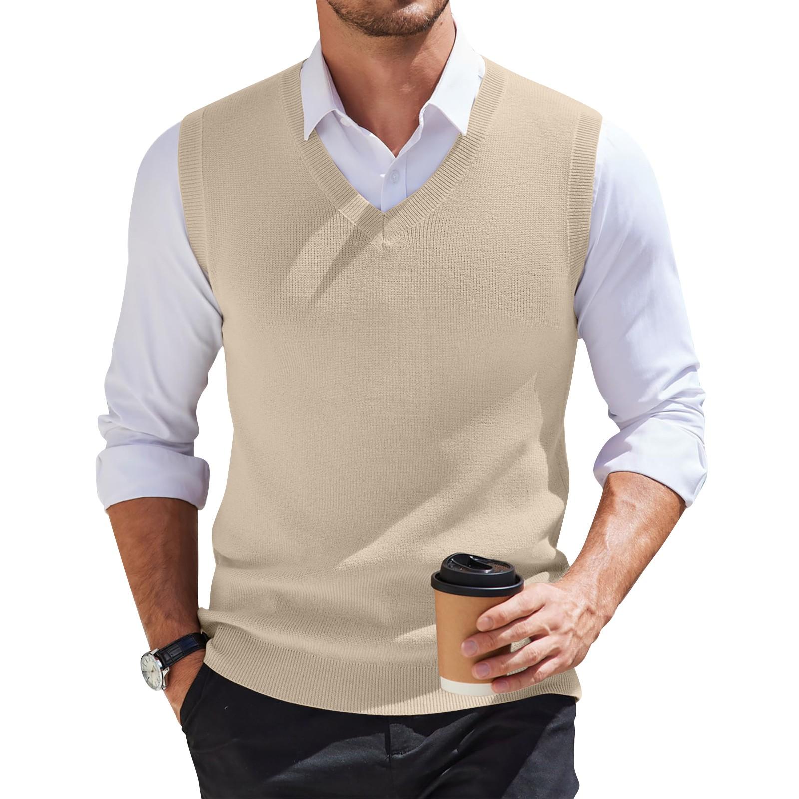 Ärmelloser Strickpullover mit V-Ausschnitt für Herren XXL beige von Joom DACH