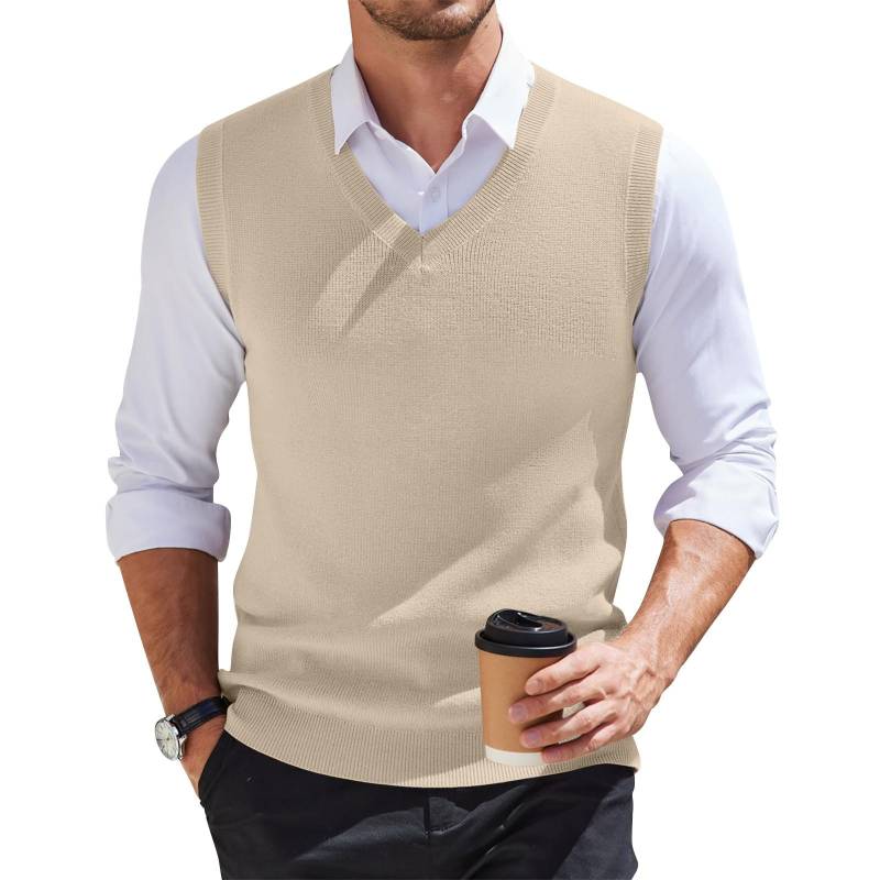Ärmelloser Strickpullover mit V-Ausschnitt für Herren XXL beige von Joom DACH