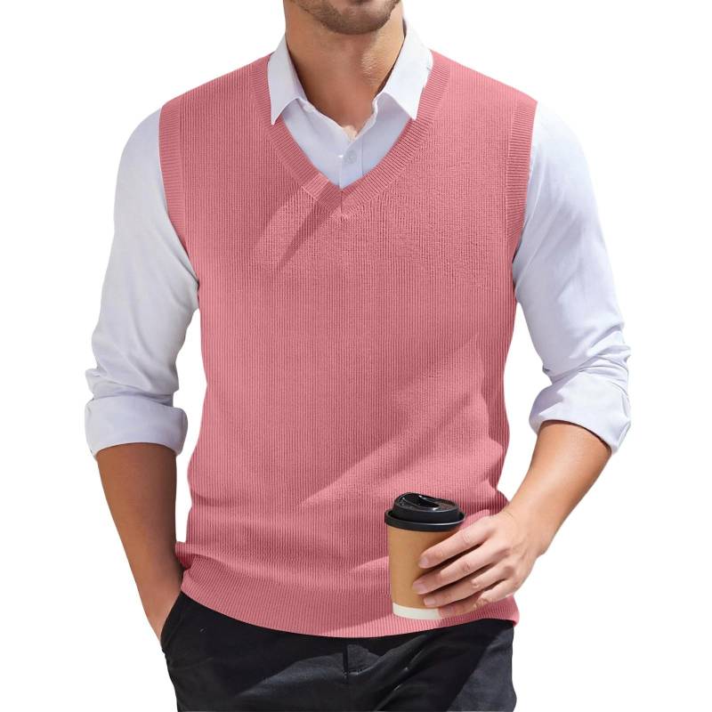 Ärmelloser Strickpullover mit V-Ausschnitt für Herren XXL rosa von Joom DACH